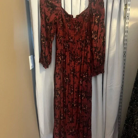Free People Jaymes Burgundy Floral Long Sleeve Dress - Picture 7 of 7